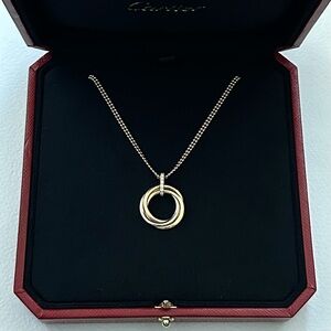 Cartier Trinity Pendant Necklace Pave Diamonds 18K White Rose Yellow Gold Medium